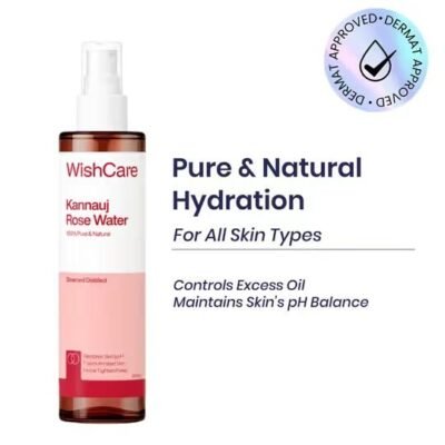 WishCare 100% Pure and Natural Kannauj Rose Water Face Toner For Glowing Skin (200 ml)